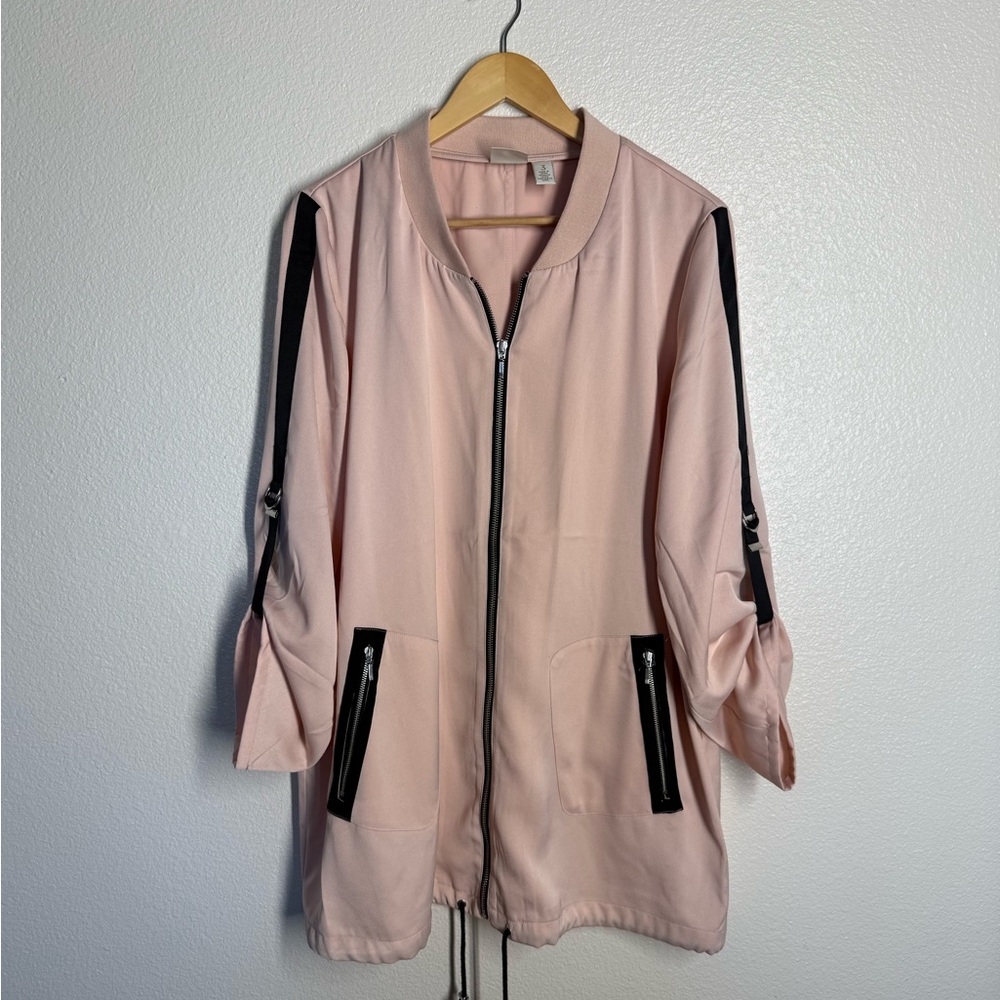 Light Pink Women's Bomber Jacket with Black Trim